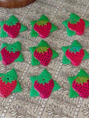 Vintage Chalkware Strawberry Refrigerator Magnets, Lot of 9